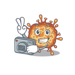 Retro virus corona mascot design as a professional photographer with a camera