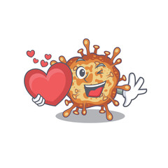 A romantic cartoon design of retro virus corona holding heart