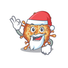 Retro virus corona in Santa cartoon character design showing ok finger