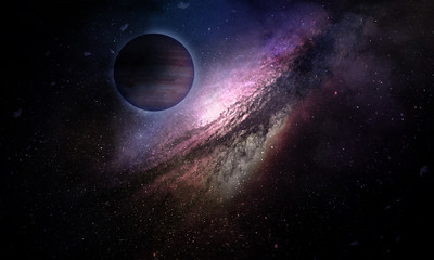 abstract space illustration, 3d image, color Planet in space and nebula