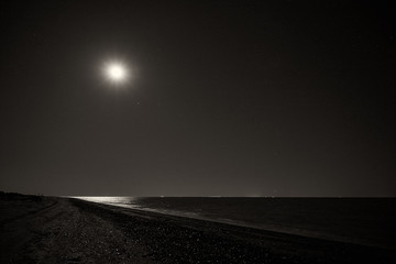 Image of the shore of the sea in the light of the moon.