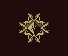 Luxury logo design with initial Y. Elegant flourishes Y Letter. Border carved frame logo template. Vintage vector element.