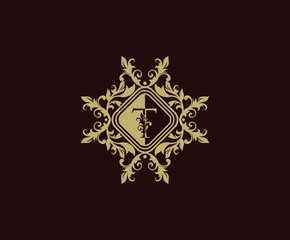 Luxury logo design with initial T. Elegant flourishes T Letter. Border carved frame logo template. Vintage vector element.