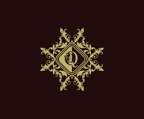 Luxury logo design with initial Q. Elegant flourishes Q Letter. Border carved frame logo template. Vintage vector element.