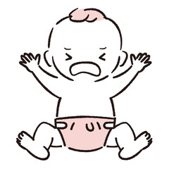 手描き1color　赤ちゃん　泣きわめく