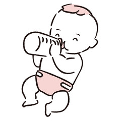 手描き1color　赤ちゃん　ミルクを飲む