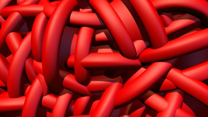 Obraz premium Abstract background with heap or hank of plastic rubber pipes or bands. 3D illustration