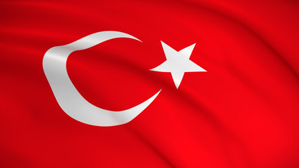 The national flag of Turkey (Turkish flag) - Highly detailed realistic 3D rendering