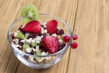 Muesli balanced breakfast. Fruits, berries  seeds, nuts