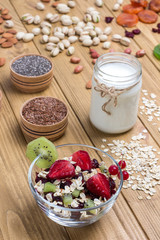 Muesli balanced protein breakfast. Fruits, berries  seeds, nuts