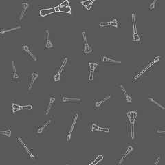 Vector hand drawn graphic fashion sketch makeup brush on gray background.