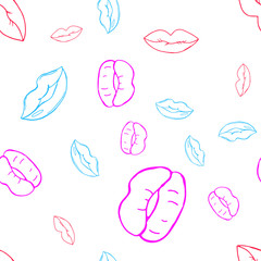 Lips seamless pattern. Colorful lips on a white background for design of paper