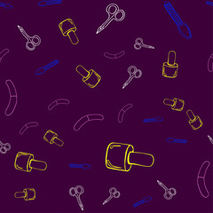 Vector seamless pattern on the theme of manicure with hand drawn manicure symbols.