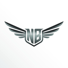 Initial Letter NB with Wings