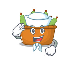 Cute pear fruit box Sailor cartoon character wearing white hat