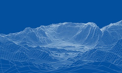 Abstract 3d wire-frame landscape. Blueprint style