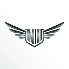 Initial Letter NI with Wings