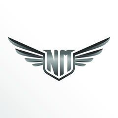 Initial Letter NM with Wings