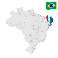 Obraz premium Location of Alagoas on map Brazil. 3d Alagoas location sign. Flag of Alagoas. Quality map with regions of Brazil. Stock vector. EPS10.