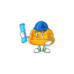 A clever Architect of kataifi with blue prints and blue helmet