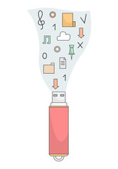 Flat vector USB flash drive. Data storage device, computer accessories. Personal data.