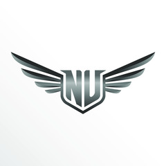 Initial Letter NU with Wings