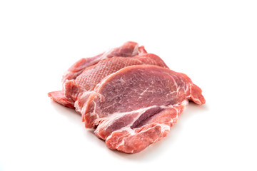 piece of raw meat, pig neck on a white background.