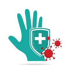 Hand and shield using antibacterial, virus icon, hygiene, medical illustration