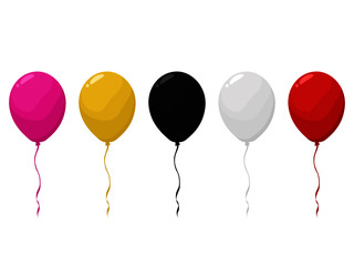 Vector illustration of pink, gold, black, white and red balloons on a transparent background. For a romantic festival