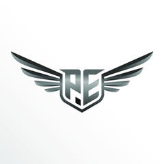 Initial Letter PE with Wings