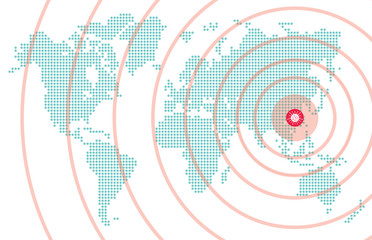 Map of the world and the spread of the virus. Flat vector illustration isolated on white background.
