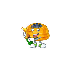 mascot cartoon design of kataifi with bottle of beer