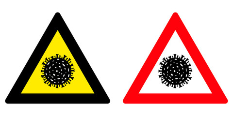Signs warning and danger virus. Pandemic medical concept with dangerous cells. Vector illustration isolated on white background.