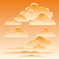 Sunset in the sky. Sunset-lit cumulus clouds in the sky. Eps file. Vector illustration.