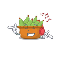 Fototapeta premium enjoying music pear fruit box cartoon mascot design