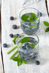 Infused water with mint and blueberries