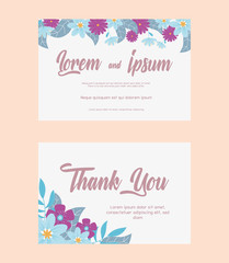 flowers wedding, thanks you card flowers foliage leaves