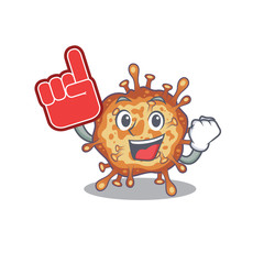 Retro virus corona mascot cartoon style with Foam finger