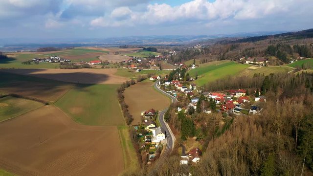Aerial 4k footage of beautiful Austrian village