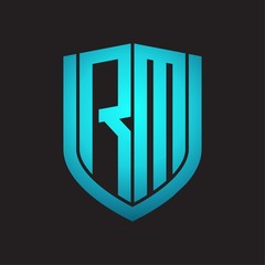RM Logo monogram with emblem shield design isolated with blue colors on black background