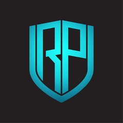 RP Logo monogram with emblem shield design isolated with blue colors on black background