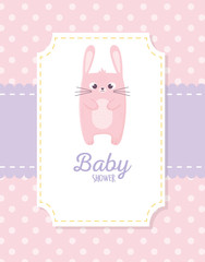 baby shower, pink rabbit sticker decoration card