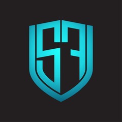 SF Logo monogram with emblem shield design isolated with blue colors on black background