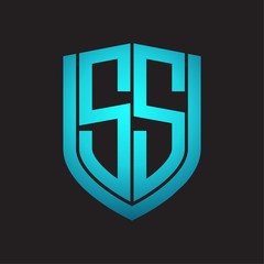 SS Logo monogram with emblem shield design isolated with blue colors on black background
