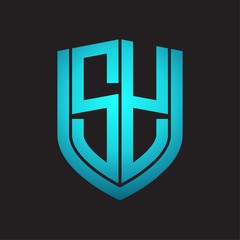 SY Logo monogram with emblem shield design isolated with blue colors on black background