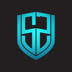 SZ Logo monogram with emblem shield design isolated with blue colors on black background
