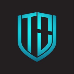 TO Logo monogram with emblem shield design isolated with blue colors on black background
