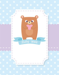 baby shower, teddy bear ribbon dotted blue background