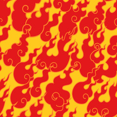 .Scarlet flame tongues on a yellow background. Vector seamless pattern.. - obrazy, fototapety, plakaty