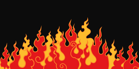 The fire. Vector backdrop , panel. The image of the flame on a black background..